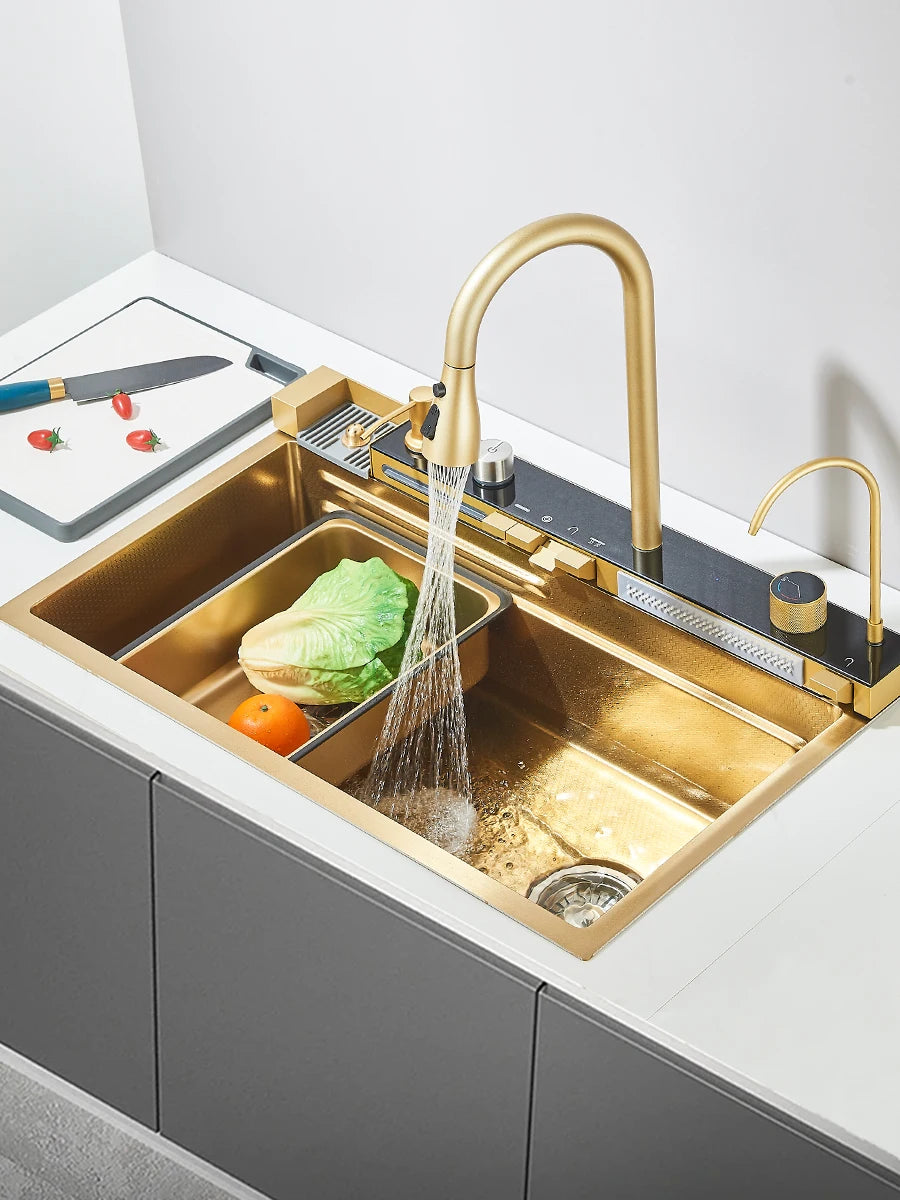 304 Stainless Steel Waterfall Sink Large Slot Integrated