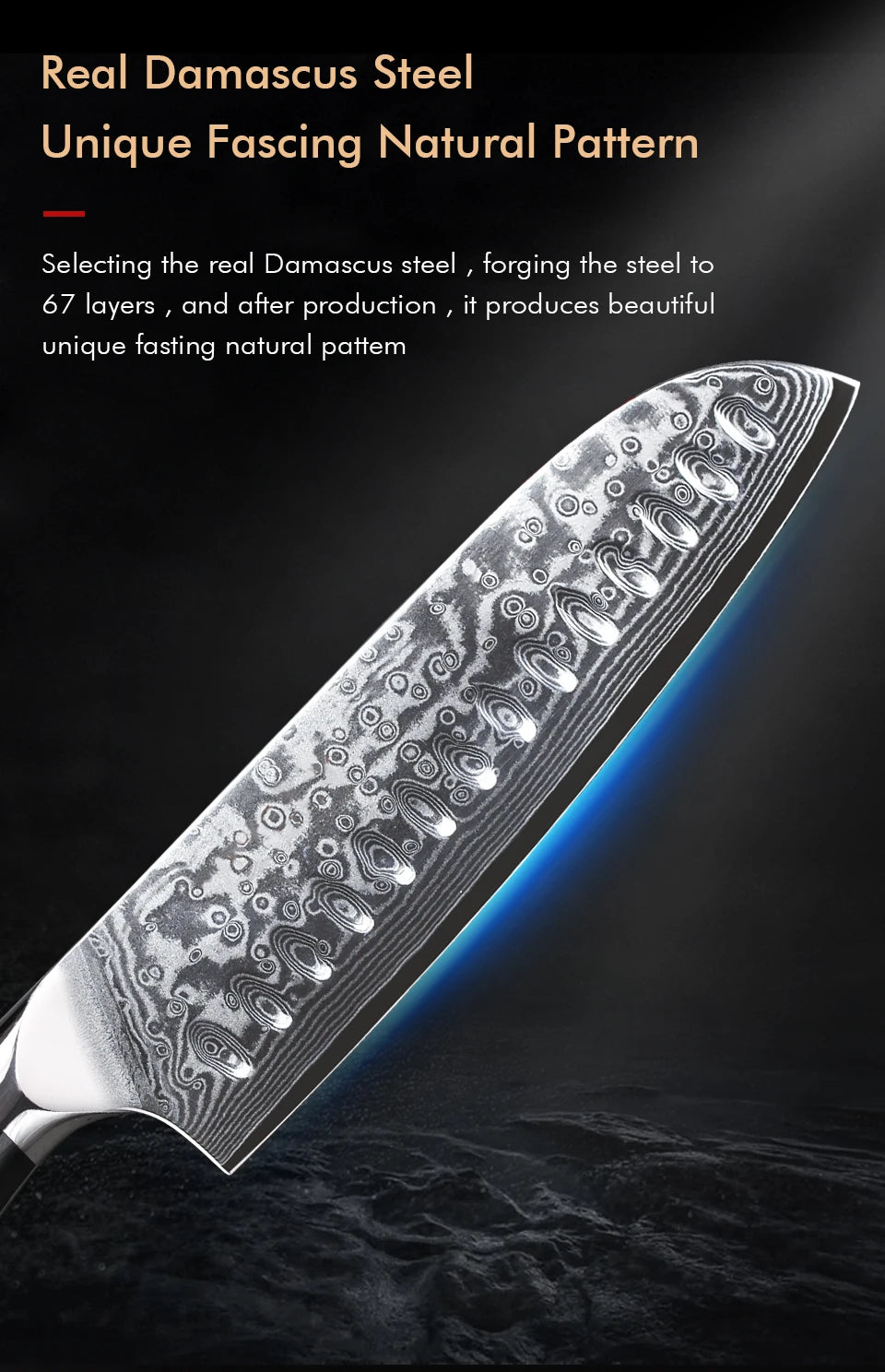 Japanese Style Santoku Knife Damascus Steel Professional Chef