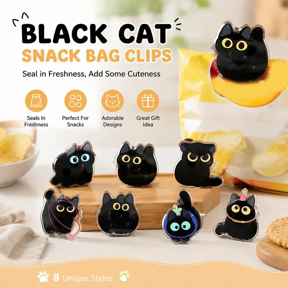 8pcs Cute Black Cat Bag Clips Food Storage