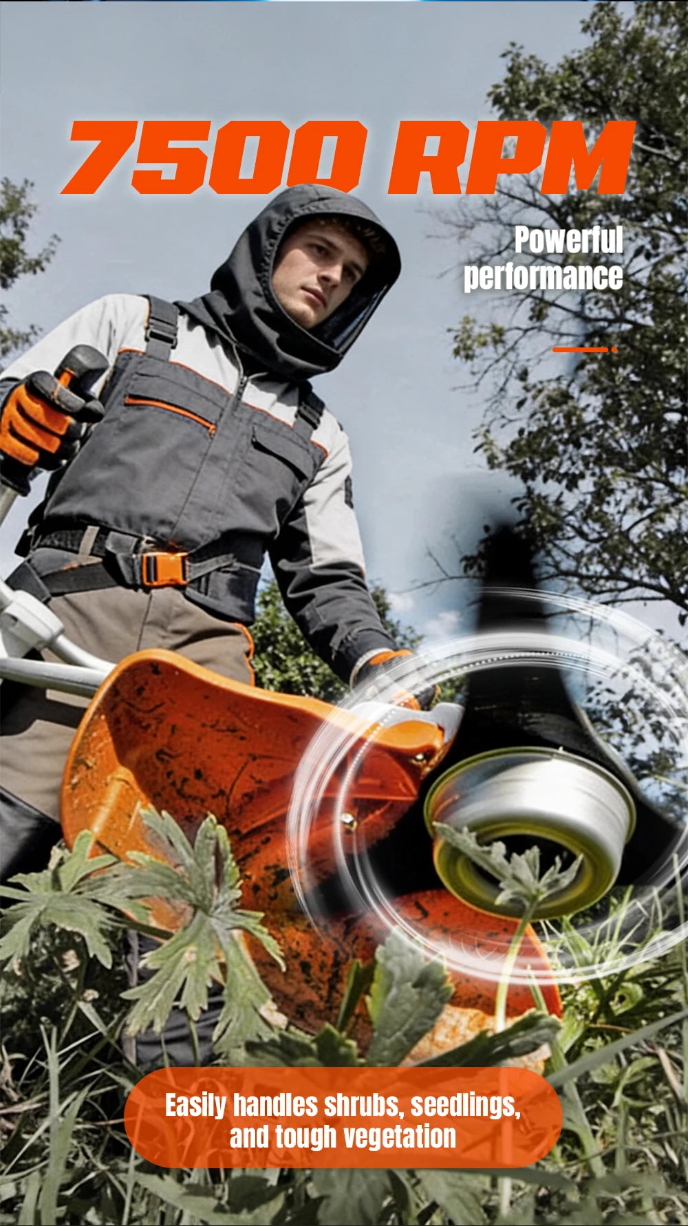 52cc Stroke Gas Brush Cutter 7500rpm Grass Trimmer