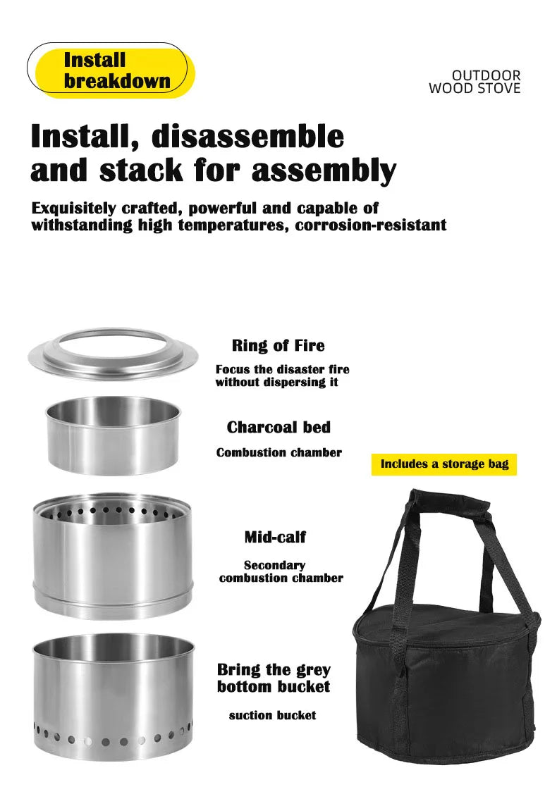 Camping Firewood Stove Folding Windproof Wood Burning Stove