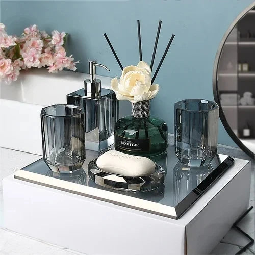 Crystal Glass Bathroom Kit Couple Mouthwash Cup Tray