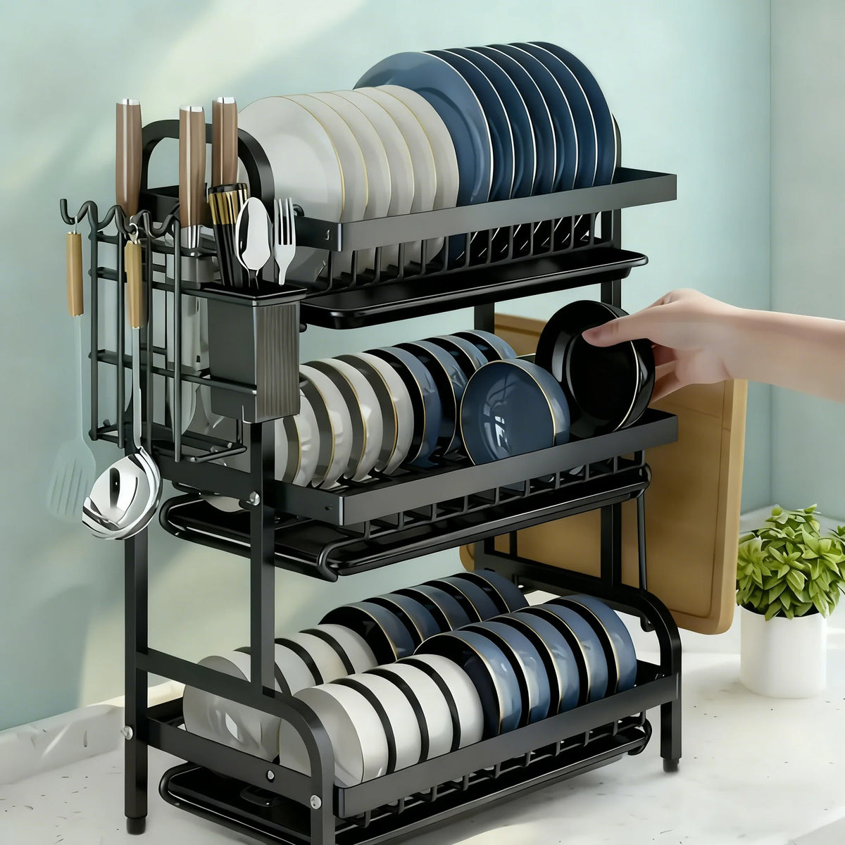 Large 2-3 Tier Vertical Dish Rack/Utensil Holder Storage