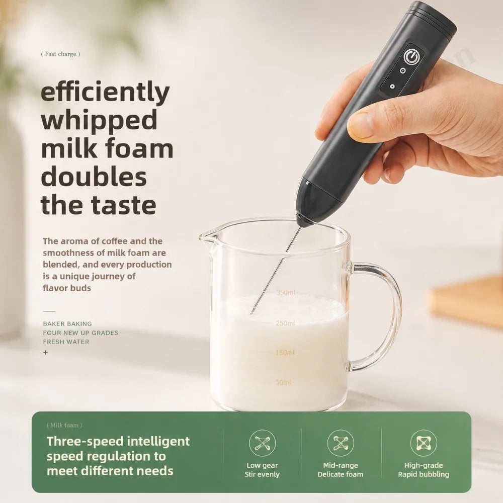Electric Milk Frother Egg Beater Wireless Type-C Charging