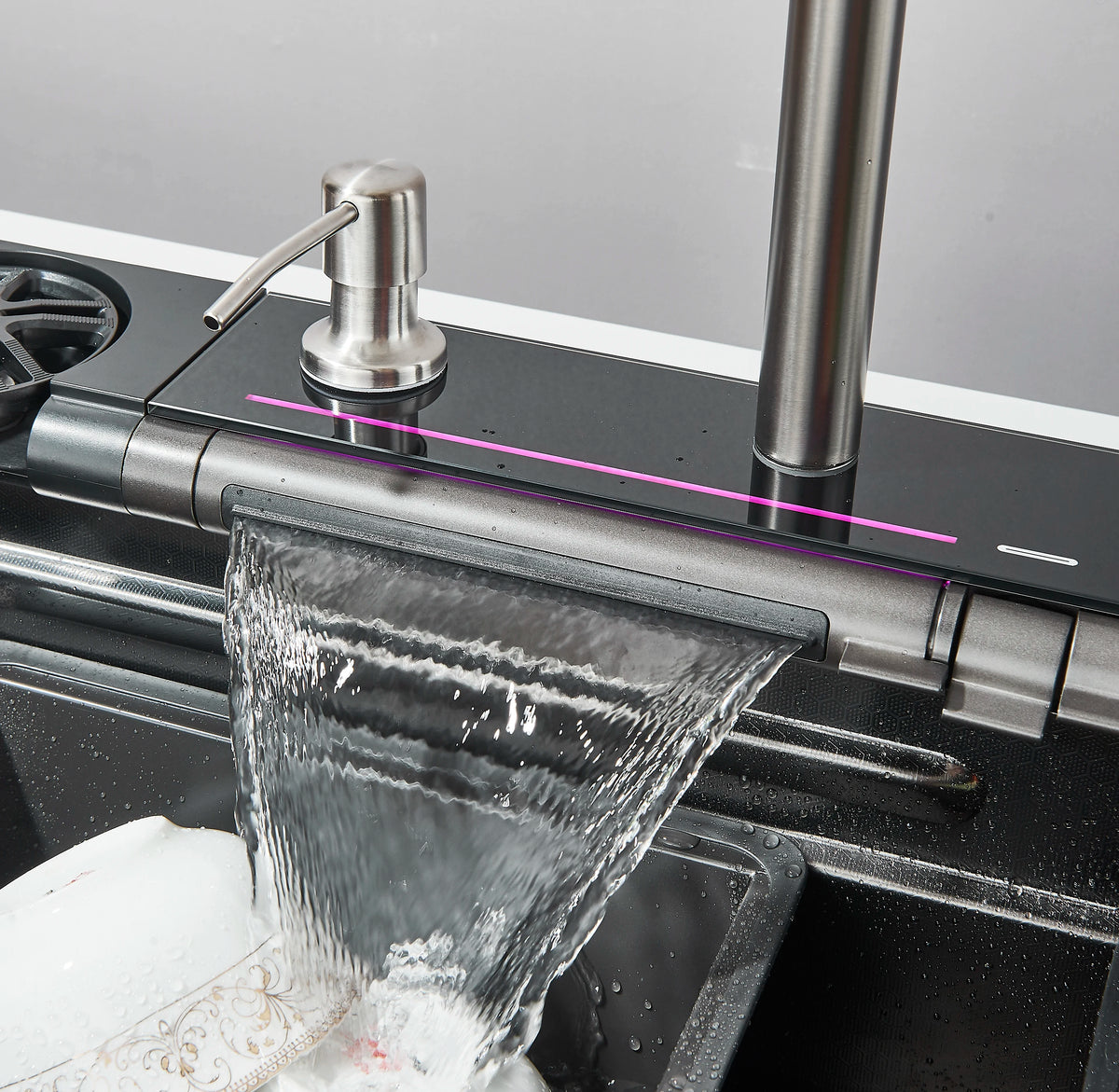 Stainless Steel Waterfall Sink Digital Display Large Sink