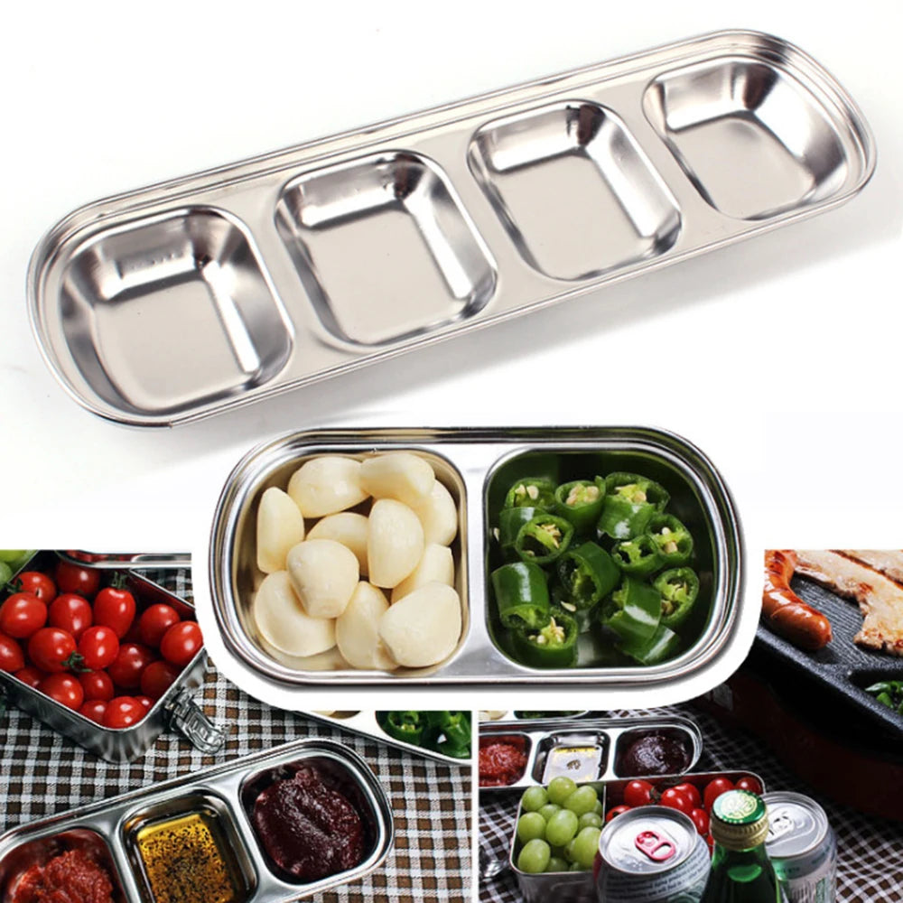 Stainless Steel Outdoor Barbecue Dipping Dish Multi-Grid