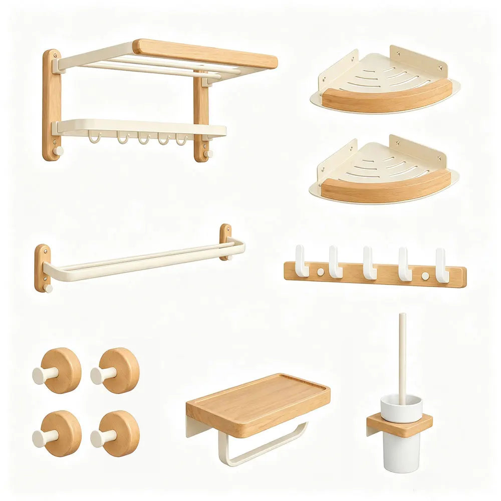 White Walnut Wood Bathroom Hardware Towel Rack Organizer