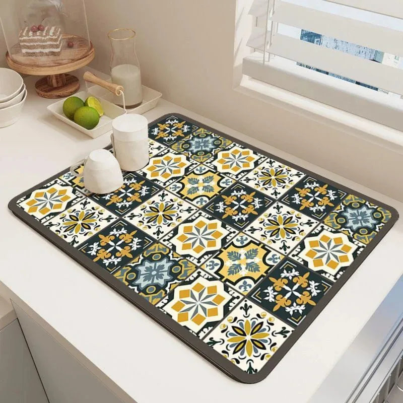 Vikama Vintage Bohemian Dish Drying Mat Non-Slip Absorbent
