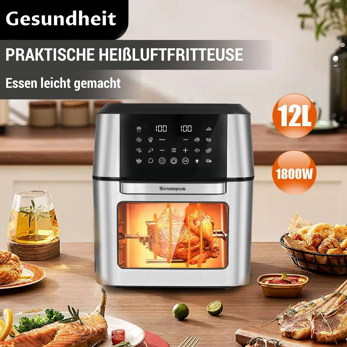 12l Air Fryer Machine Oilless Cooker Led Touch