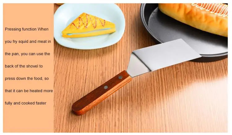 1pc Stainless Steel Wooden Handle Frying Shovel Cooking