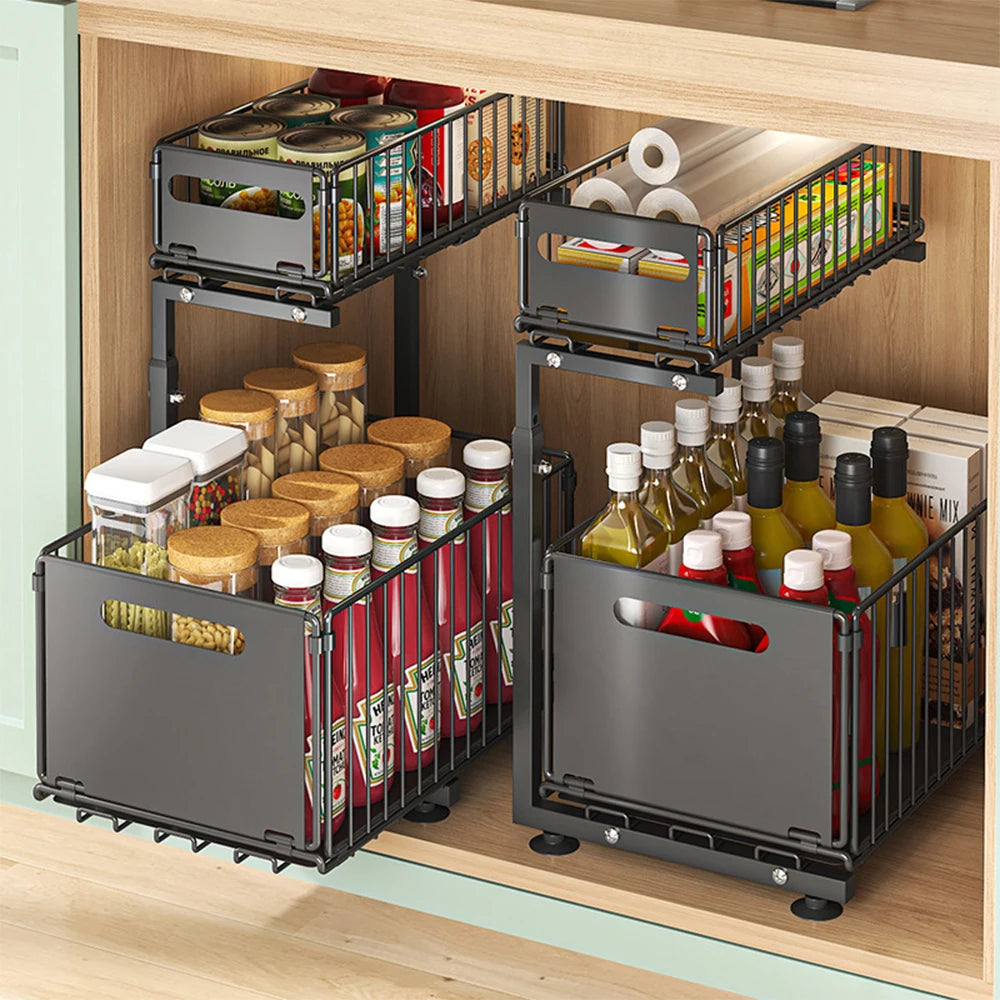 Tier Pull Out Cabinet Organizer Adjustable Storage Rack