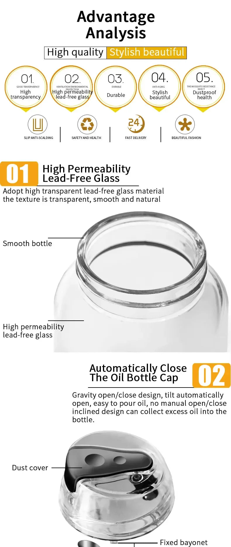 2pcs Cooking Seasoning Bottle Dispenser Sauce Bottle Glass