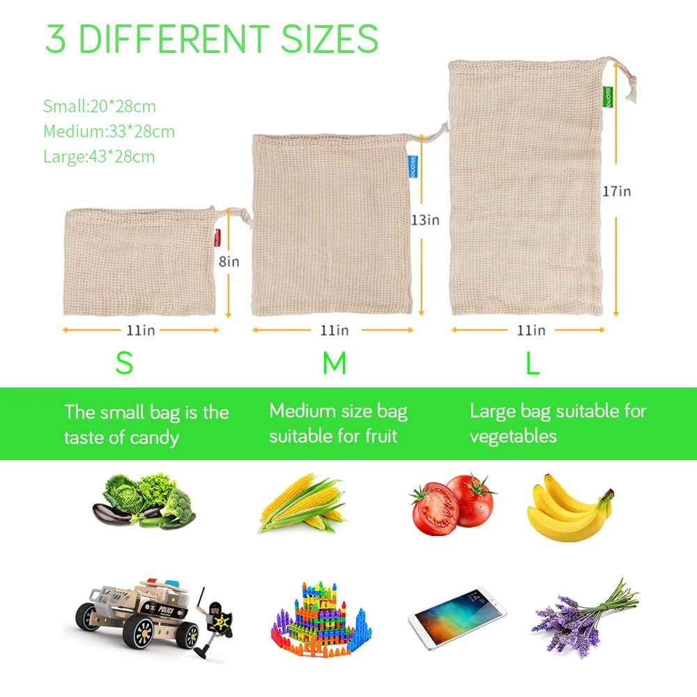 Reusable Cotton Mesh Produce Bags Vegetable Fruit Food