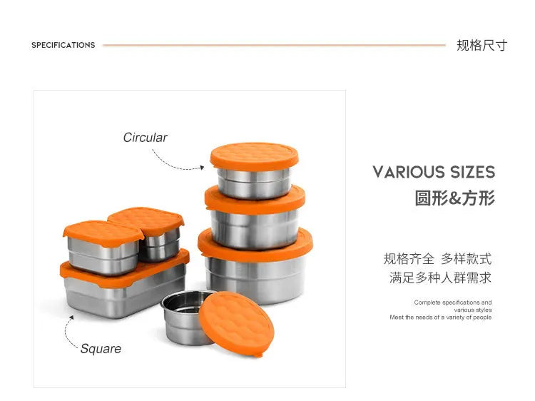 Stainless Steel Food Storage Box Silicone Lid Lunch