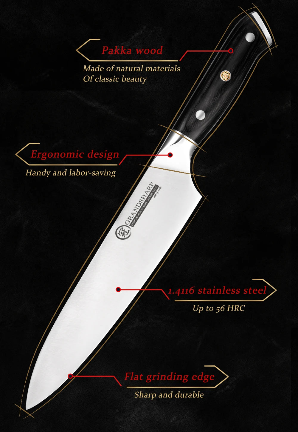 Grandsharp Knives Germany 4116 High Carbon Stainless Steel