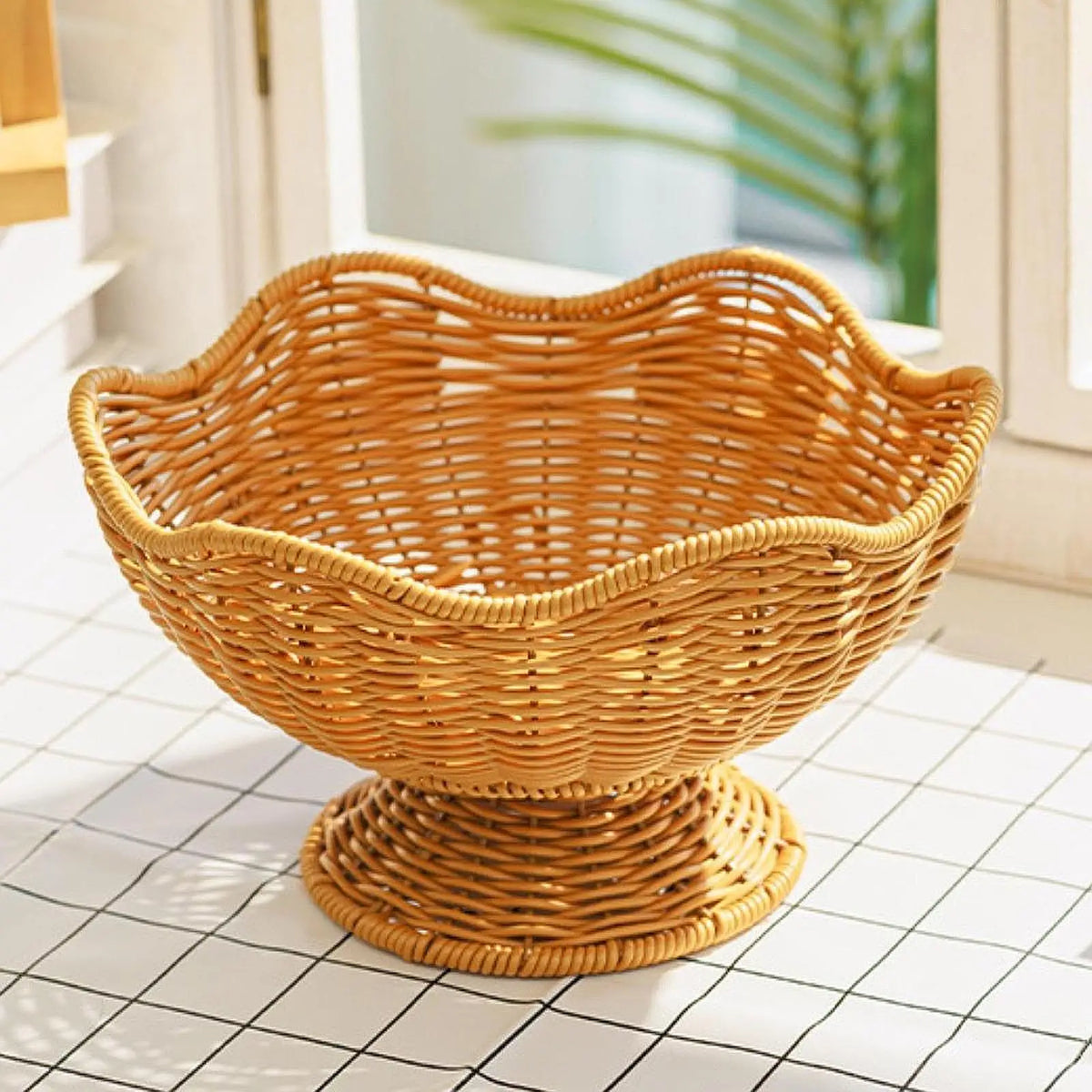 Fruit Basket Hand Rattan Woven Snack Tray Bread
