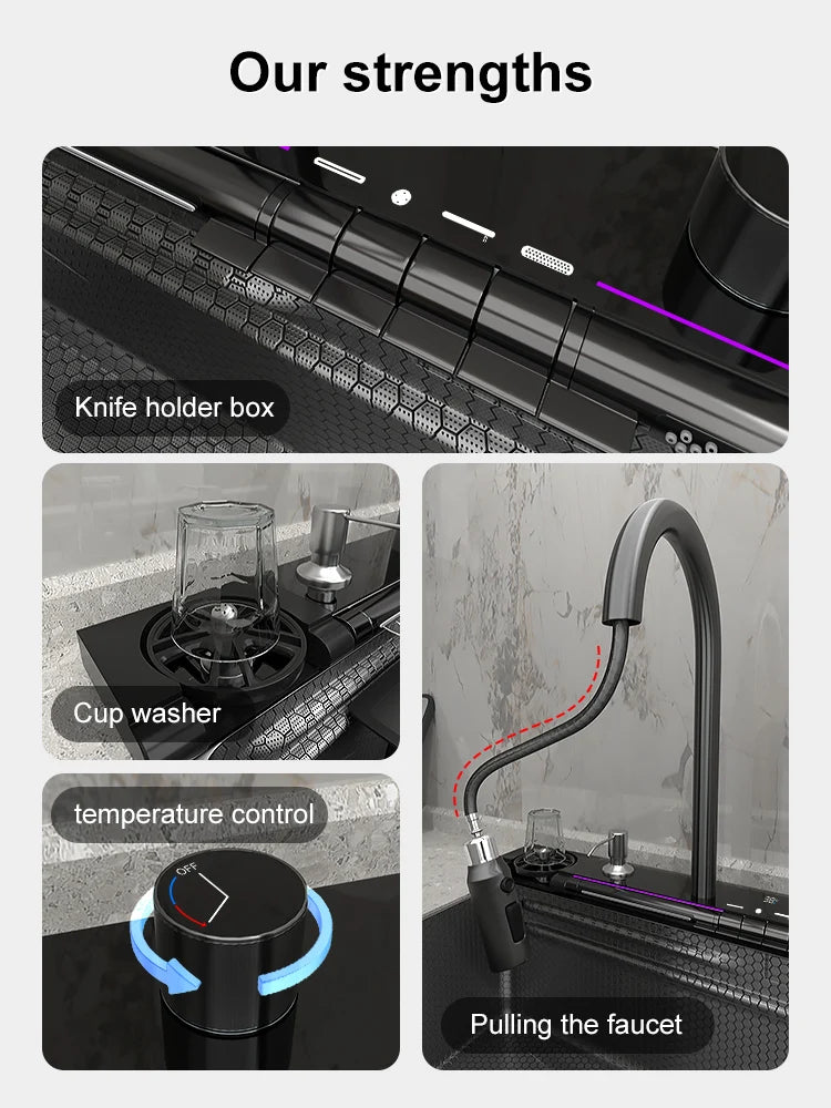 Waterfall Sink Digital Display Faucet Wash Dish Vegetables