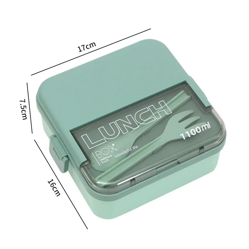 Justinlau 1100/1800ml Layer Compartment Lunch Box Kids Fork