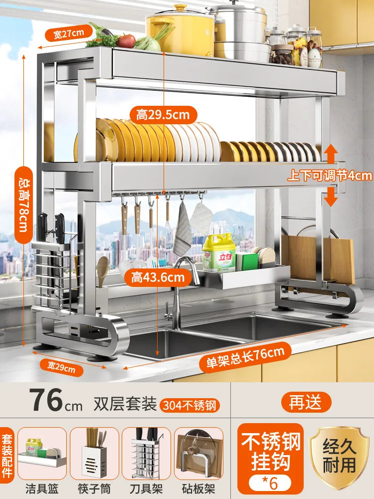 304 Stainless Steel Sink Storage Rack Layers Shelf