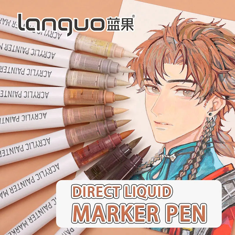 Languo 9pcs/Box Soft Brush Acrylic Marker Pen Diy