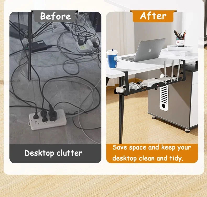 Telescopic Under Table Storage Rack Metal Cable Management