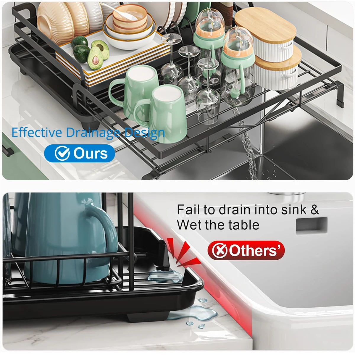 Dish Drainer Rack Expandable Dish Drying Rack Cutlery