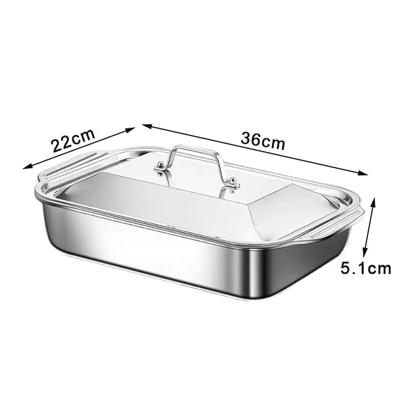 Stainless Steel Baking Pan Lids Deep Dish Fish/Pasta/Grilling