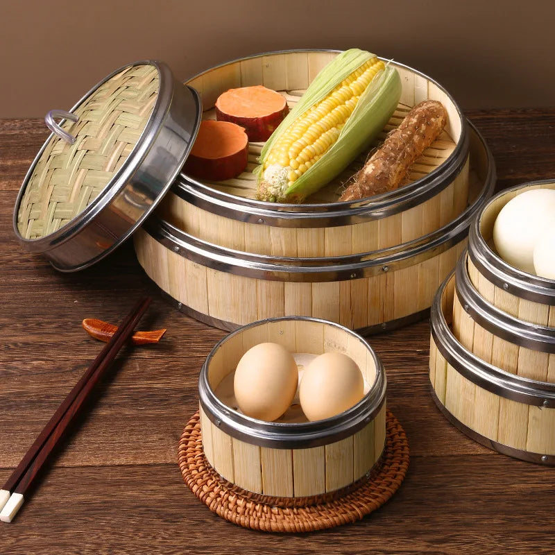 Reusable Round Bamboo Steamer Cover Dumplings Steaming Grid