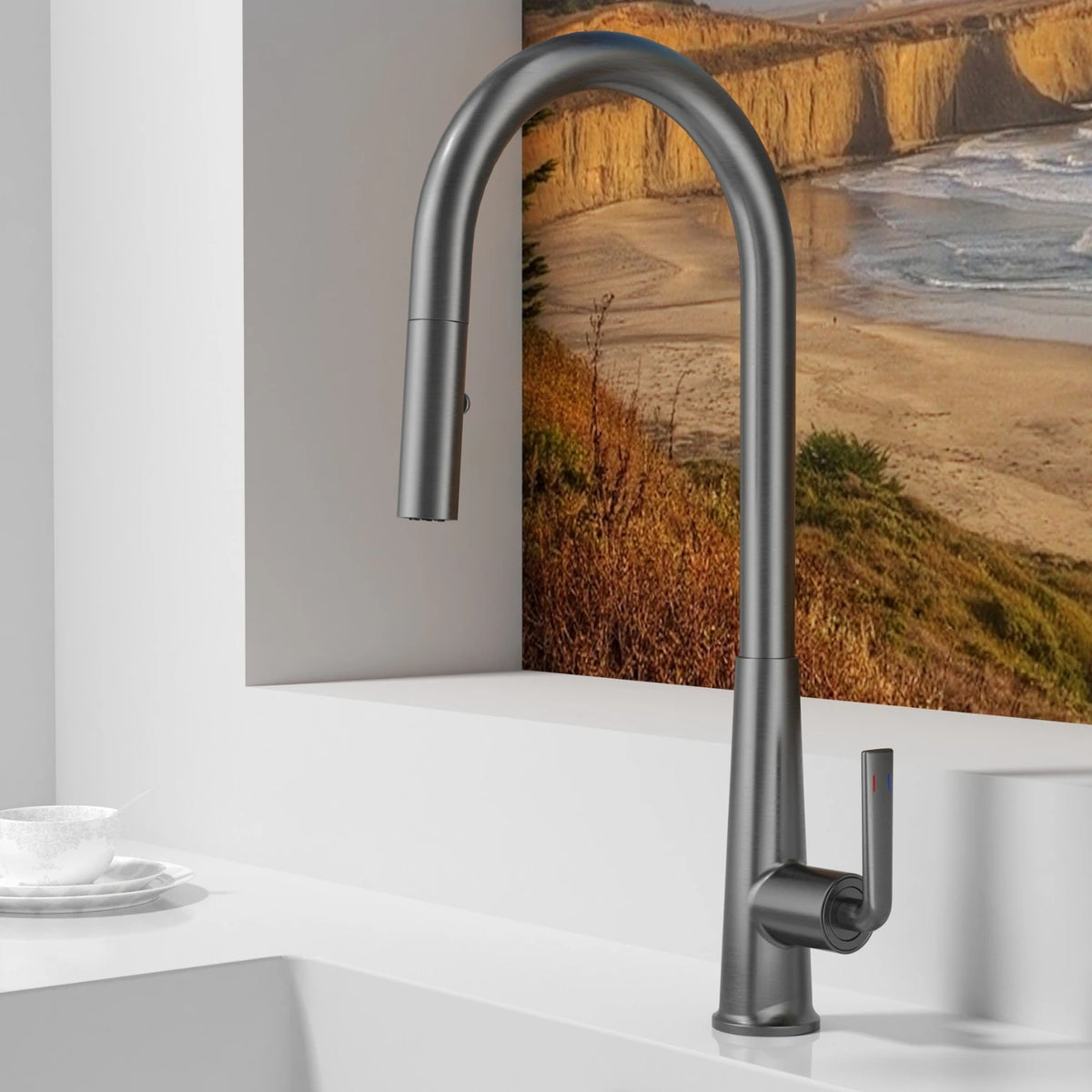 Brushed Gold Faucet Pull Out Sprayer Cold Water