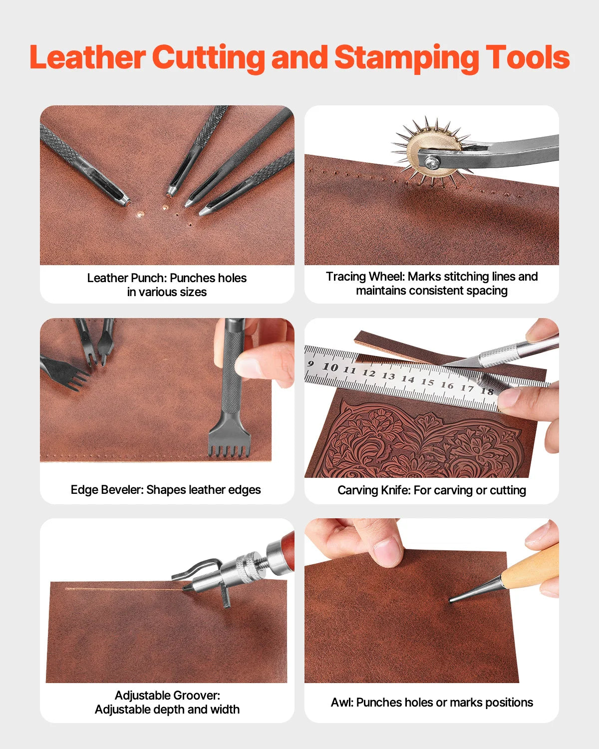 Succebuy 38/59/61/72/92pcs Leather Working Kit Leather Craft