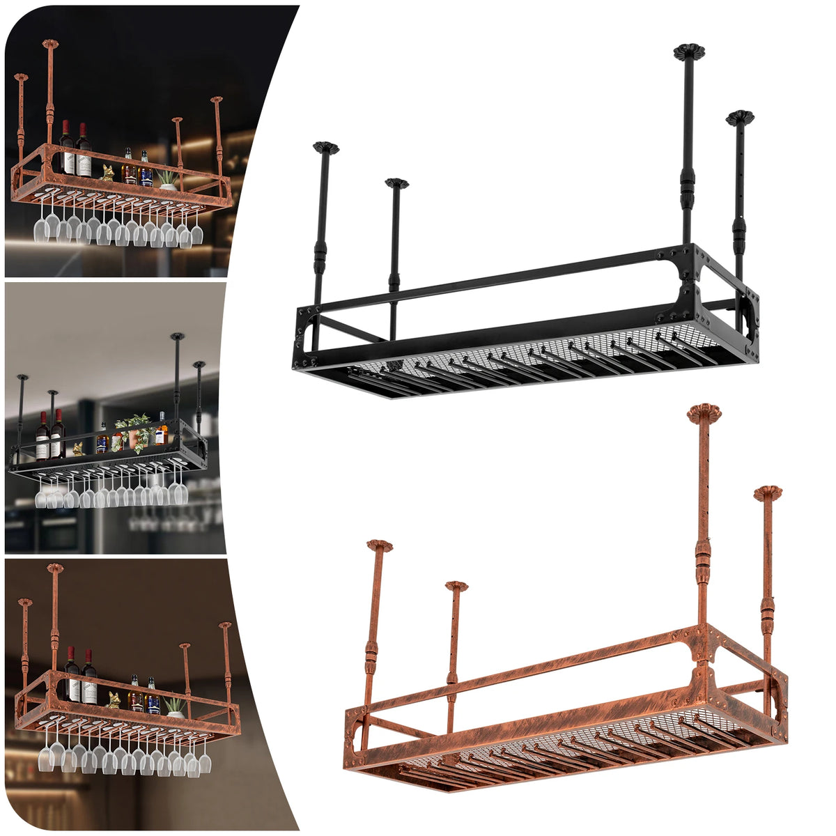 Vintage Bar Hanging Wine Bottle Holder Floating Shelf