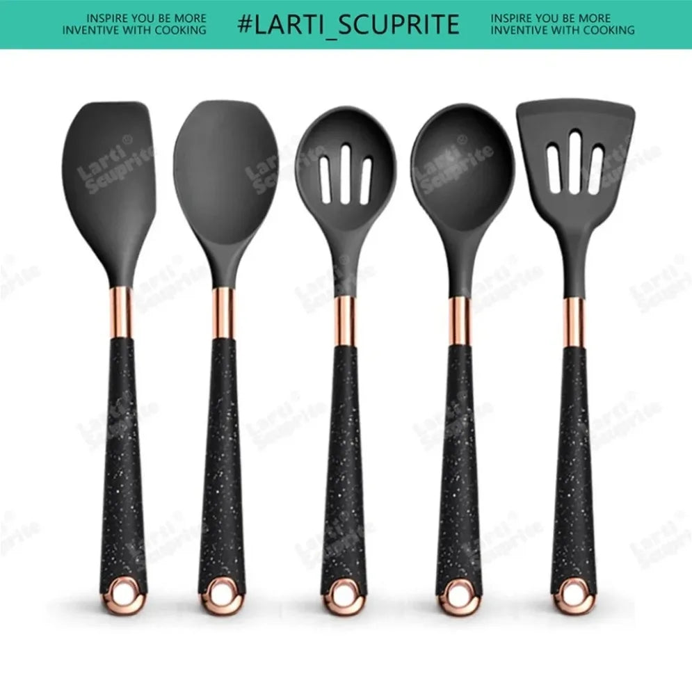 Gold Plated Handle Silicone Cooking Utensils Non-Stick Bpa