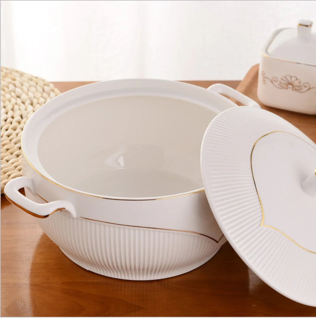 Ceramic Soup Pot White Round Nordic Phnom Penh