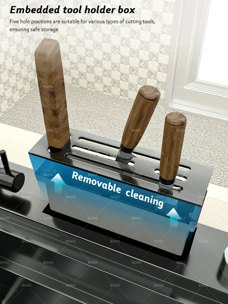 Sink Stainless Steel Large Slot Waterfall Faucet Dishwashing