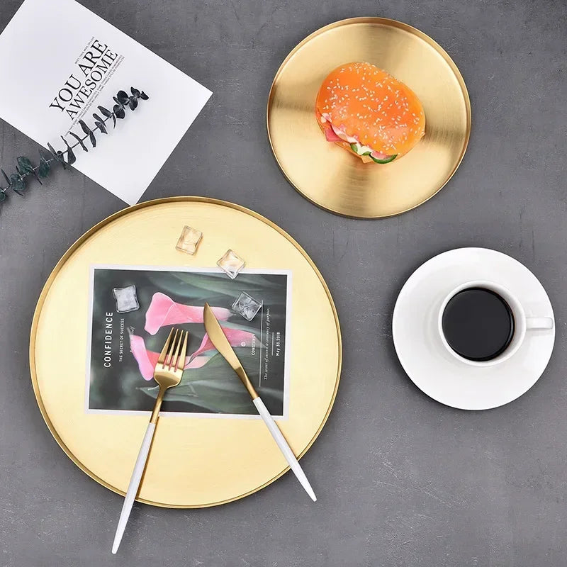 Decor Golden Storage Tray Round Jewelry Desktop Display