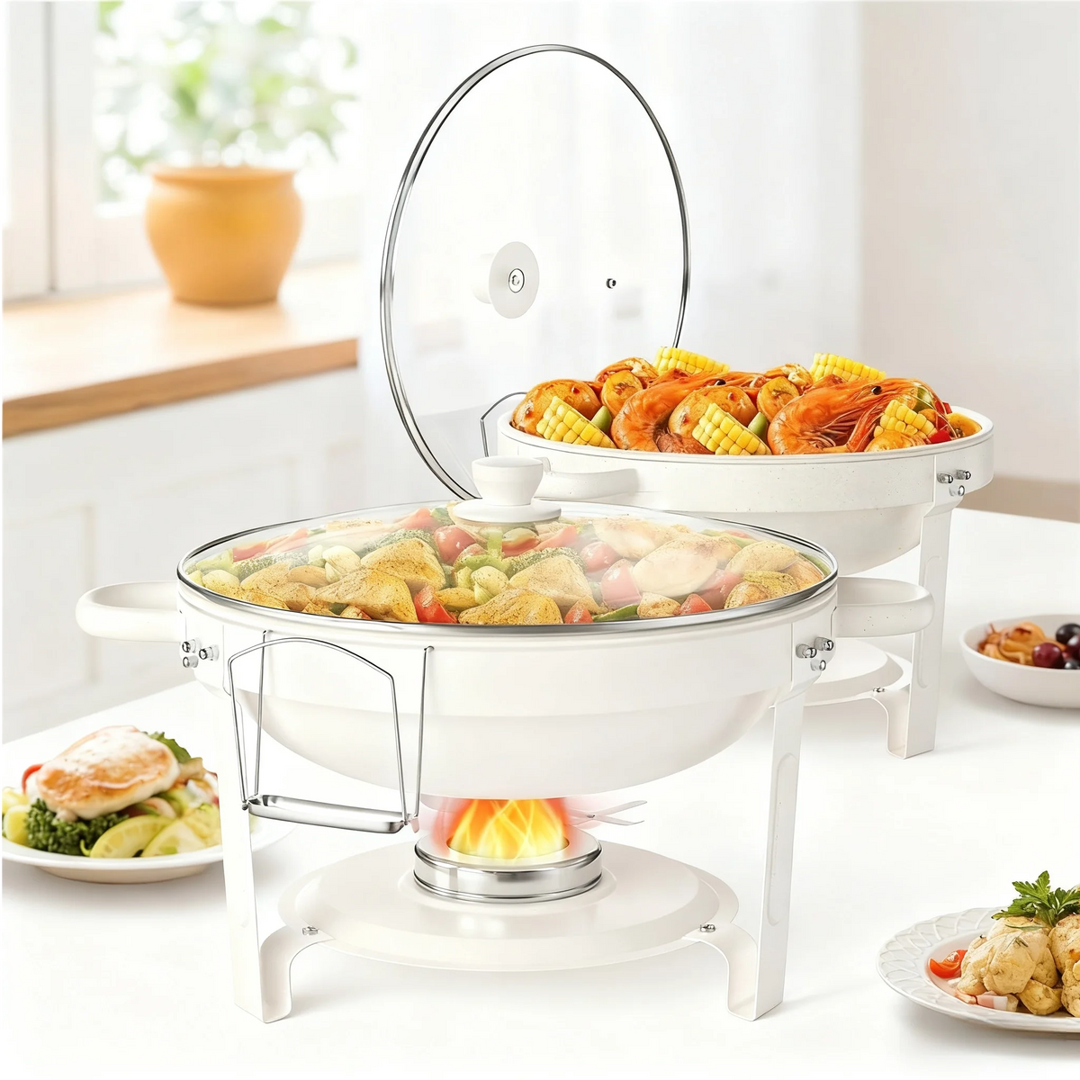 White Chafing Dishes Buffet Glass Lid 5qt 1-2-4pack