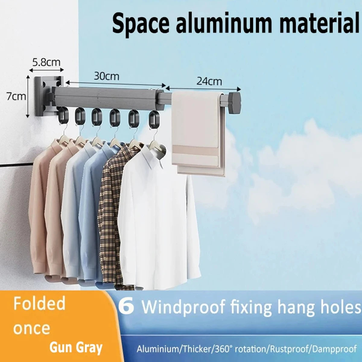 Wall Mount Folding Clothes Drying Rack Retractable Extension