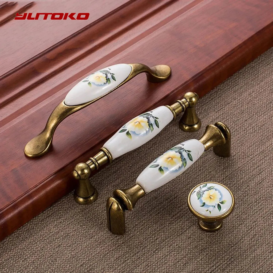 European Green Flower Ceramic Handles Cabinet Storage Dressers
