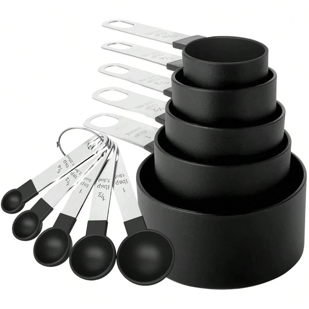 10 Measuring Cups Spoons Stainless Steel Handle Stackable