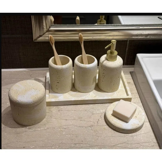 Travertine Soap Dispenser Soap Box Mouthwash Cup Tray