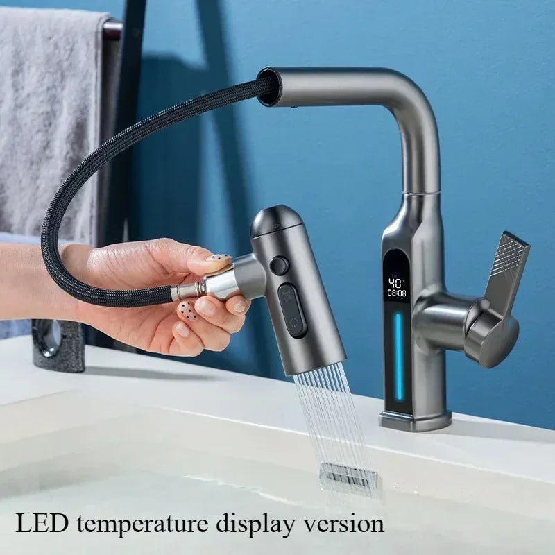Gun Metal Gray Pull Out Faucet Ledtemperature Display