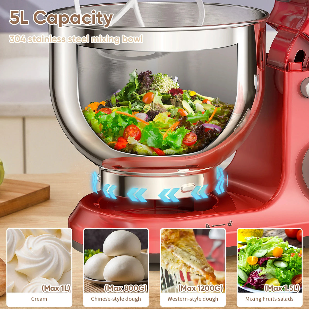 Biolomix Food Stand Mixer 1200w 11-Speeds Dc Motor