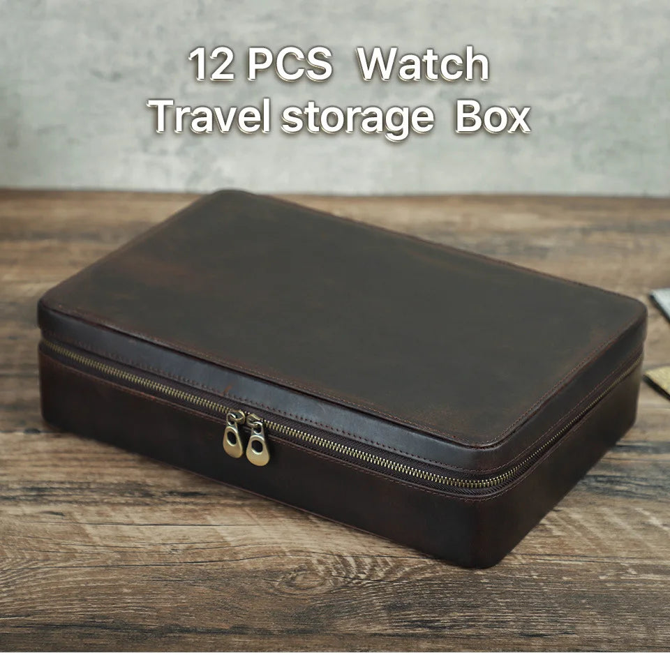 Vintage Leather Watch Box Organizer Men Travel Storage