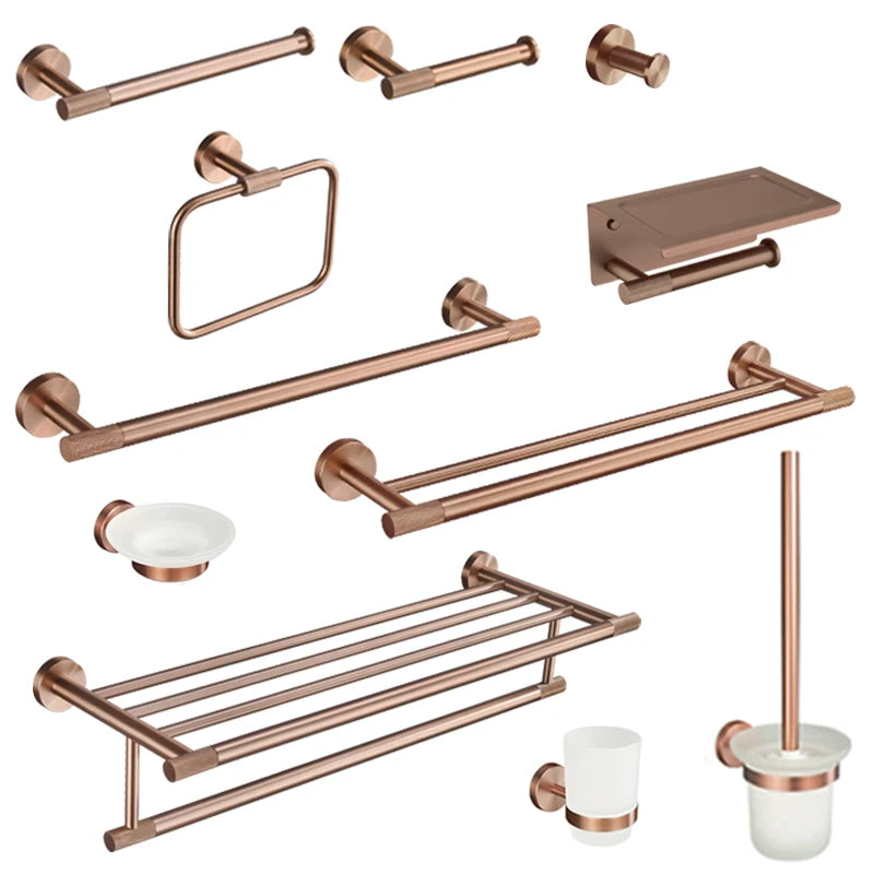 Brushed Rose Gold Brass Knurling Toilet Brush Holder