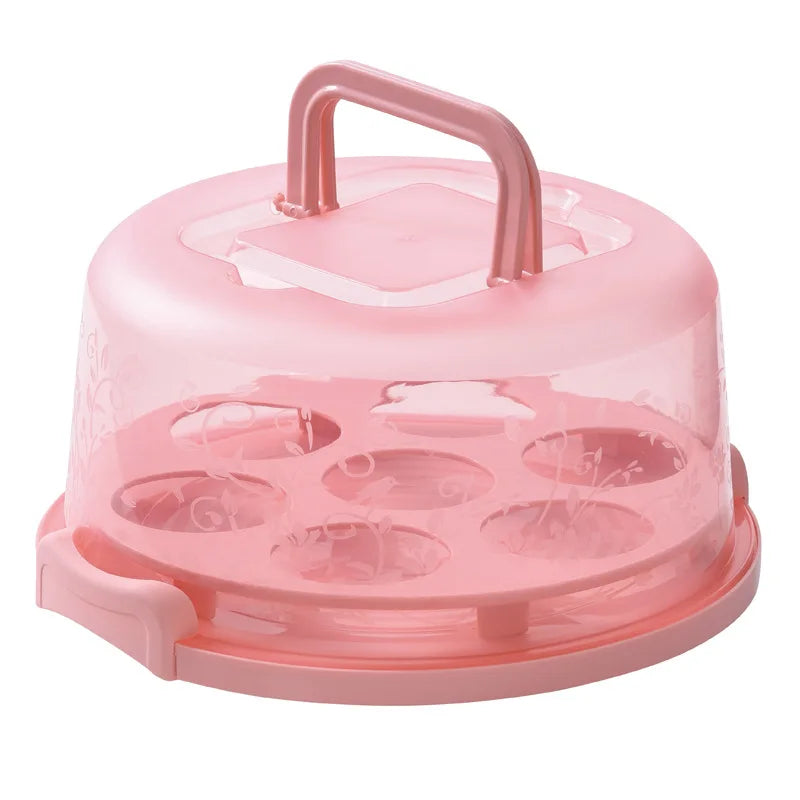 Plastic Round Cake Box Carrier Handle Pastry Storage