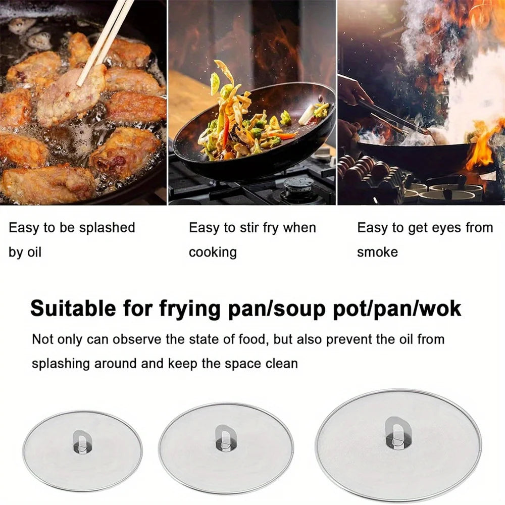 3pcs/Pack Splatter Screen Cooking Stainless Steel Grease Guard