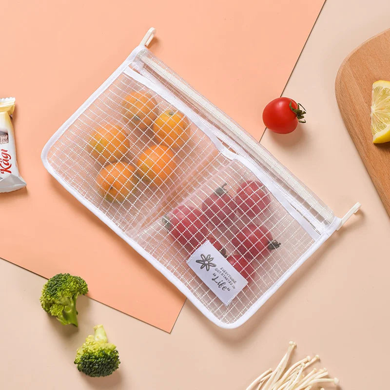 Refrigerator Storage Mesh Bag Double Compartment Hanging Pouch