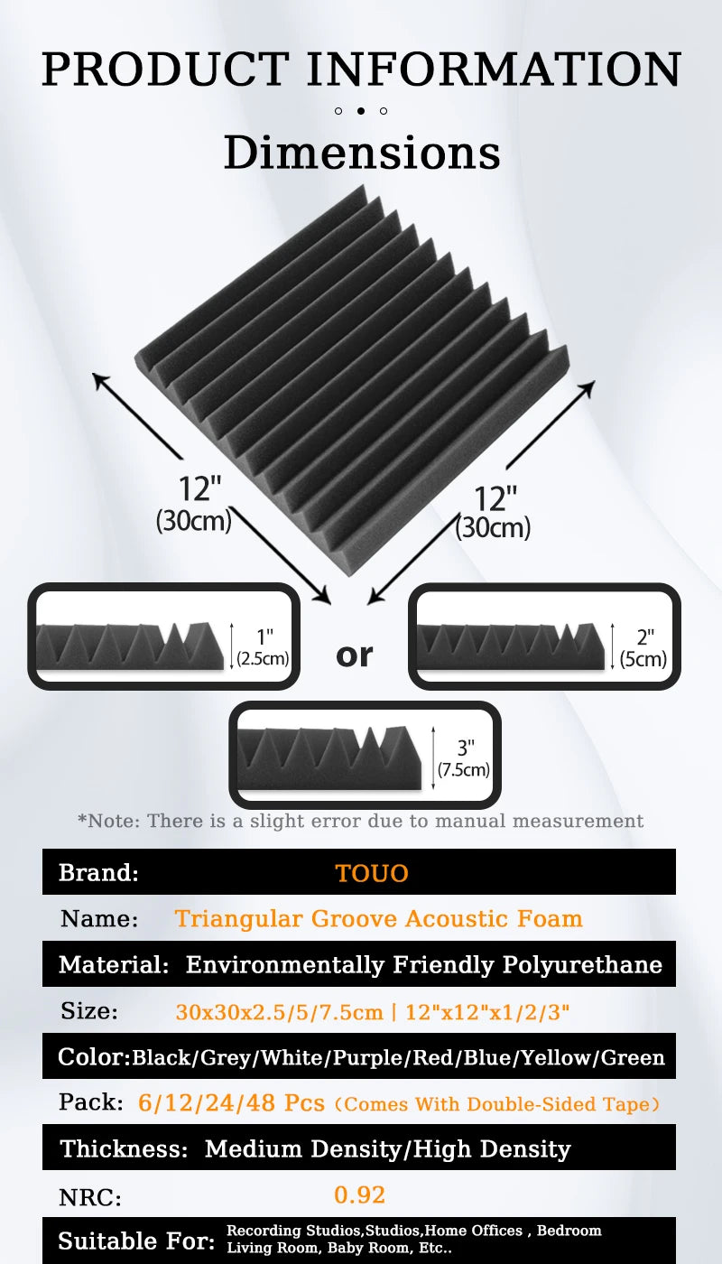 Touo Panel Soundproofing 6-48 Pack Studio Acoustic Foam