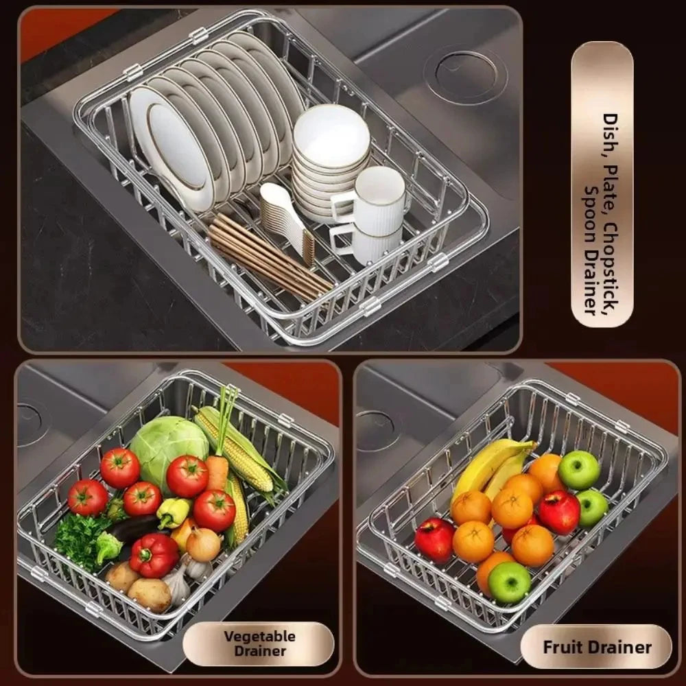Adjustable Stainless Steel Sink Drain Basket Expandable Over