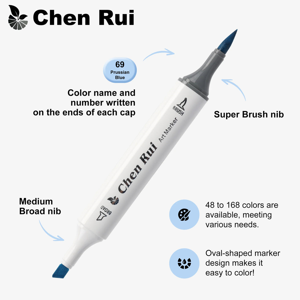 Chen Rui 48-168 Colors Brush Art Marker Dual